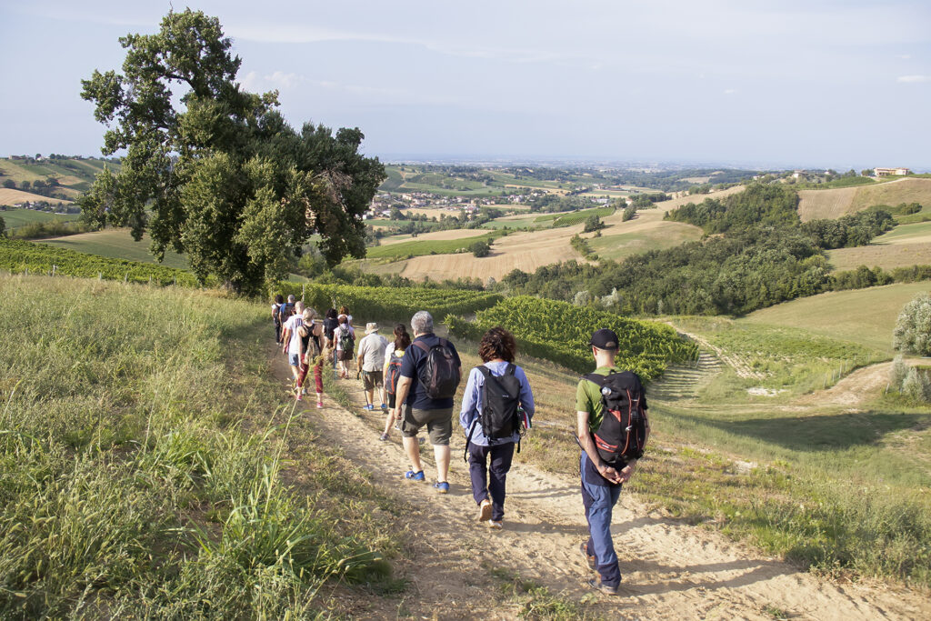 In cammino durante il trekking a Vigoleno